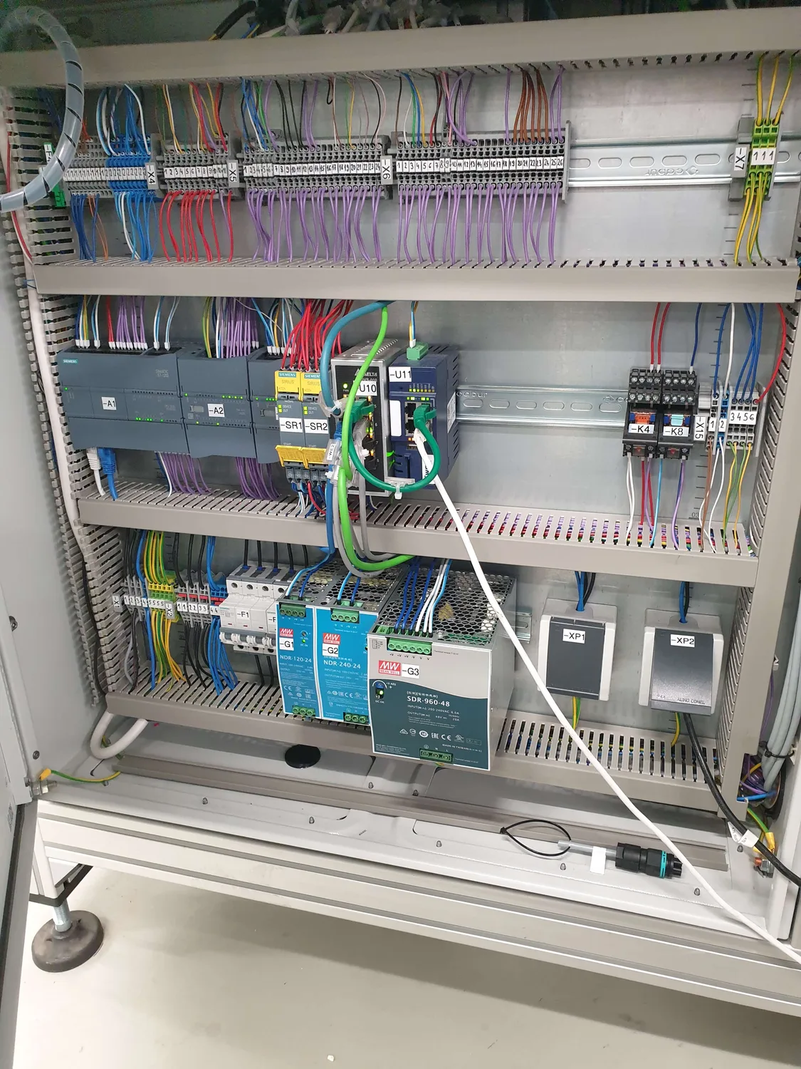 Siemens SIMATIC S7-1200 PLC and Sirius safety relays in the control cabinet of the GLUSTA machine