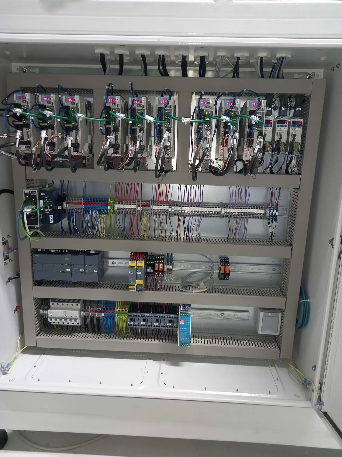 Inside the control cabinet with servo drives for axis control