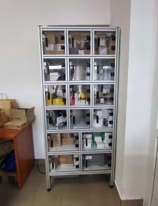 SKOR internal system in the ENSO laboratory: Controlled dispensing of PLCs, sensors, and industrial measuring equipment.