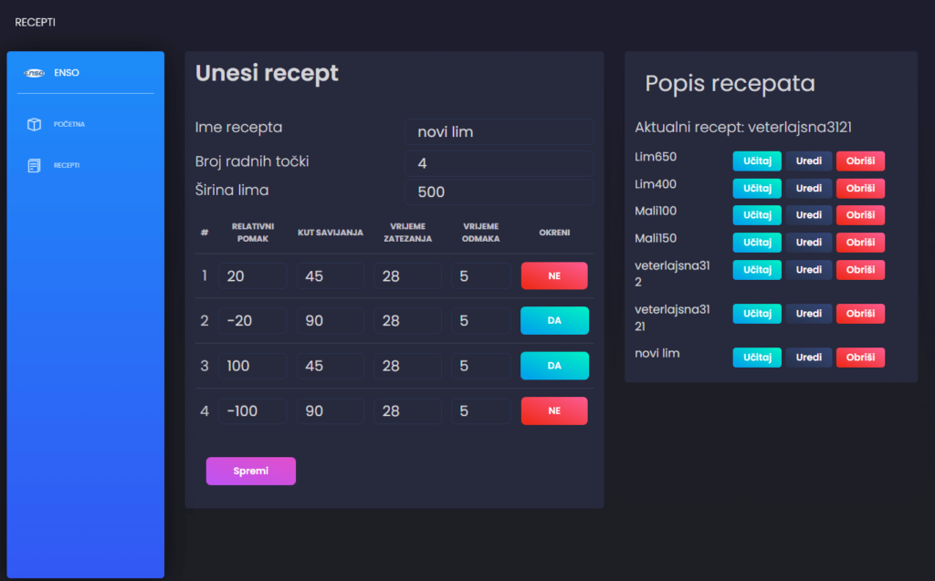 SCADA web application for recipe management