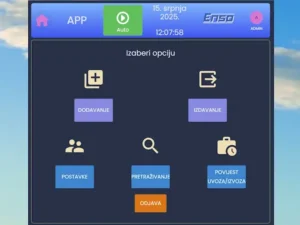 Main menu of the Smart Software interface: Intuitive options for managing the dispensing, returning, and administration of the SKOR smart locker.