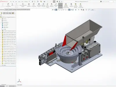 SolidWorks 3D Design of Sorting Bin: Precise Geometry Modeling for 100% Accurate Piece Orientation in the ENSO Vibrofeeder